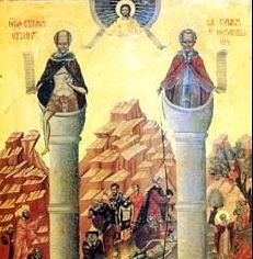 Ikone der hll. Symeon Stylites der Ältere (links) und Symeon Stylites der Jüngere
